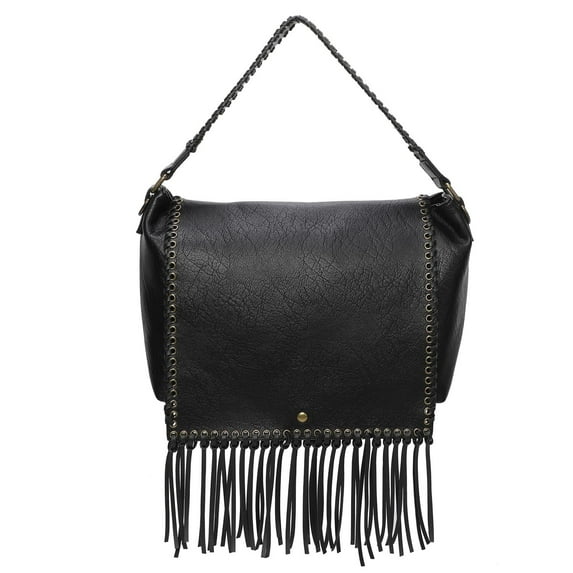 Lacey Womens Fringe Messenger Bag by Ampere Creations - Black
