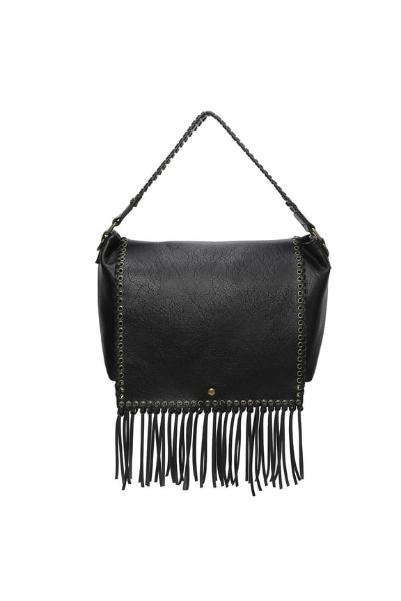 Lacey Womens Fringe Messenger Bag by Ampere Creations - Black