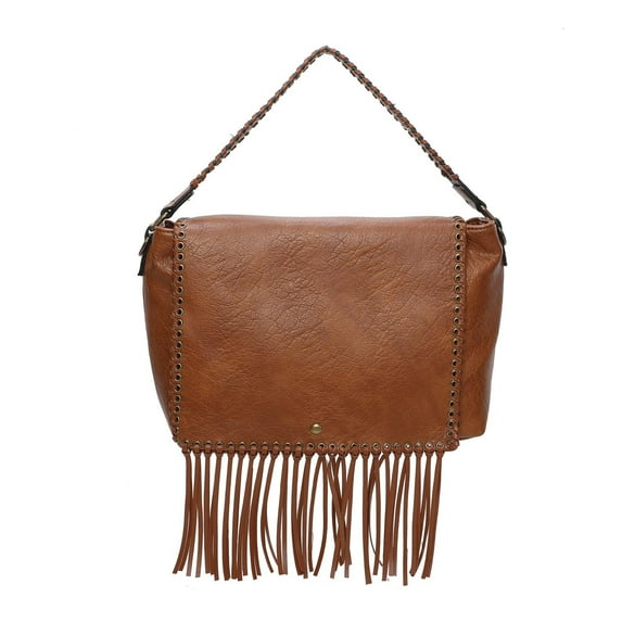 Lacey Womens Fringe Messenger Bag by Ampere Creations - Cognac