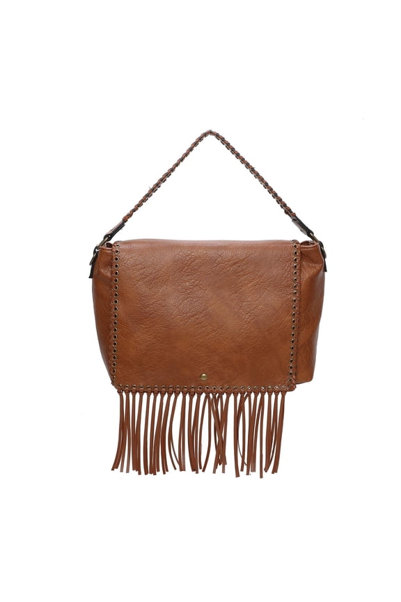 Lacey Womens Fringe Messenger Bag by Ampere Creations - Cognac