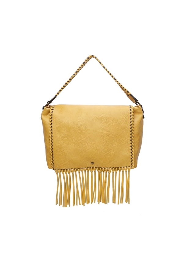 Lacey Womens Fringe Messenger Bag by Ampere Creations - Mustard