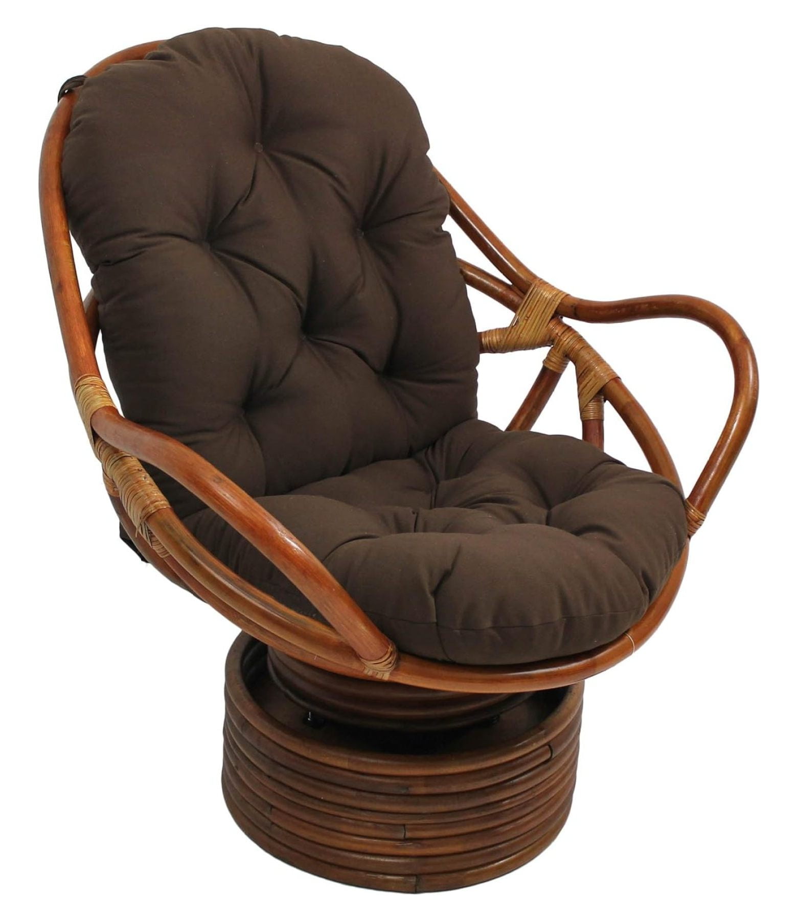 Chocolate Rattan Swivel Rocker Chair with Twill Cushion