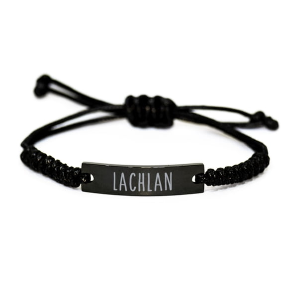 Lachlan Bracelet Name Personalized Custom Black Rope Bar Bracelet