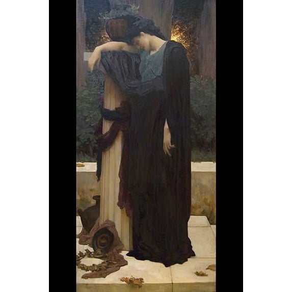 Lachrymae is the Latin word for tears, and this dark-robed woman standing before a Doric pillar and a funerary urn personifies mourning. Poster Print by Frederic Leighton (24 x 36)