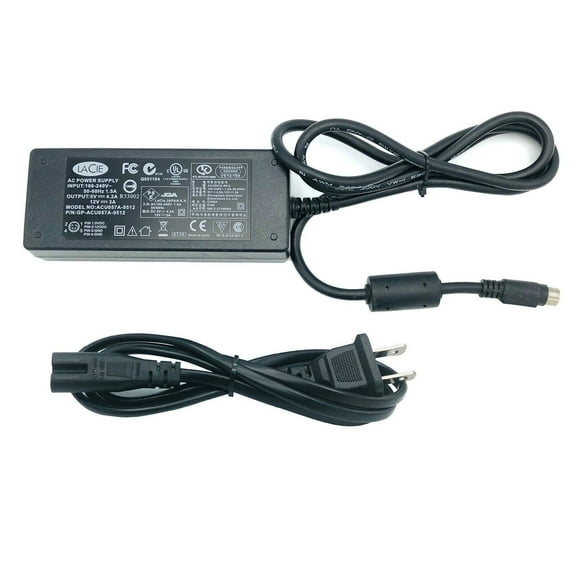 Pre-Owned Lacie ACU057A-0512 5V 4.2A 12V 3A 36W AC Adapter Power Supply 4-Pin Black w/ Power Cord
