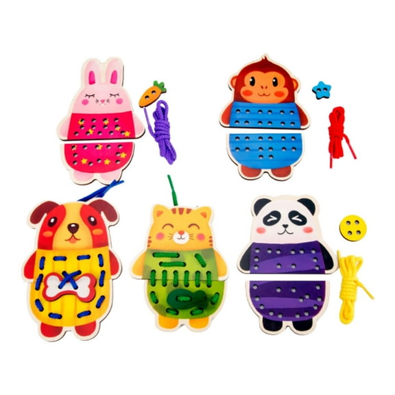 Lacing Cards Sewing Kit Wooden Threading Activity for Preschoolers Boys Girls Educational Motor Skills Development
