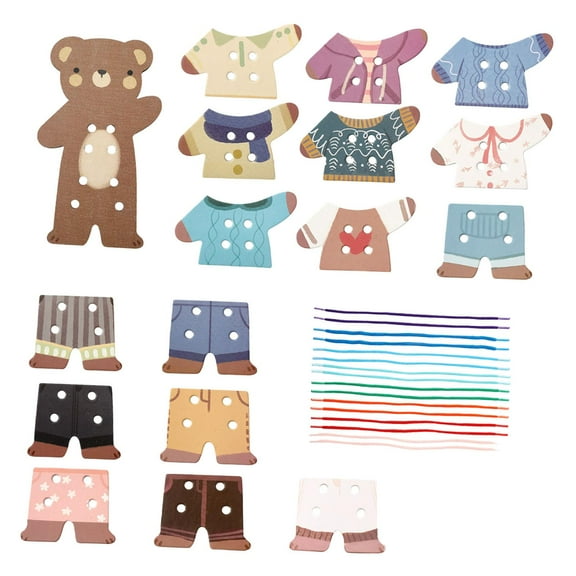 Lacing Threading Toy Dress Up Puzzle Wooden Material Educational Game for Toddlers and Preschool Kids