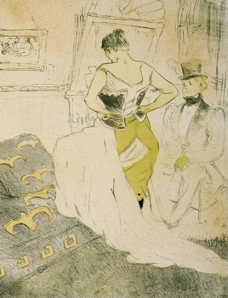 Lacing up a corset 1896 Canvas Art - H de Toulouse-Lautrec (24 x 36)