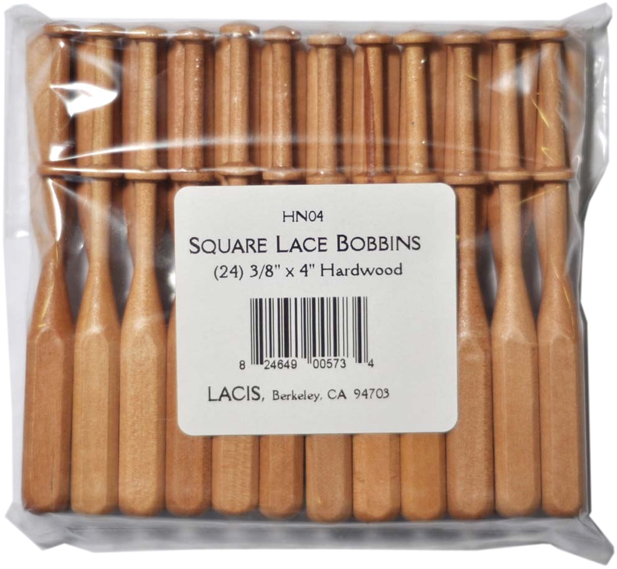 Lacis 3/8" X 4" Hardwood Square Lace Bobbins - Pack Of 24, Lacquer Finish