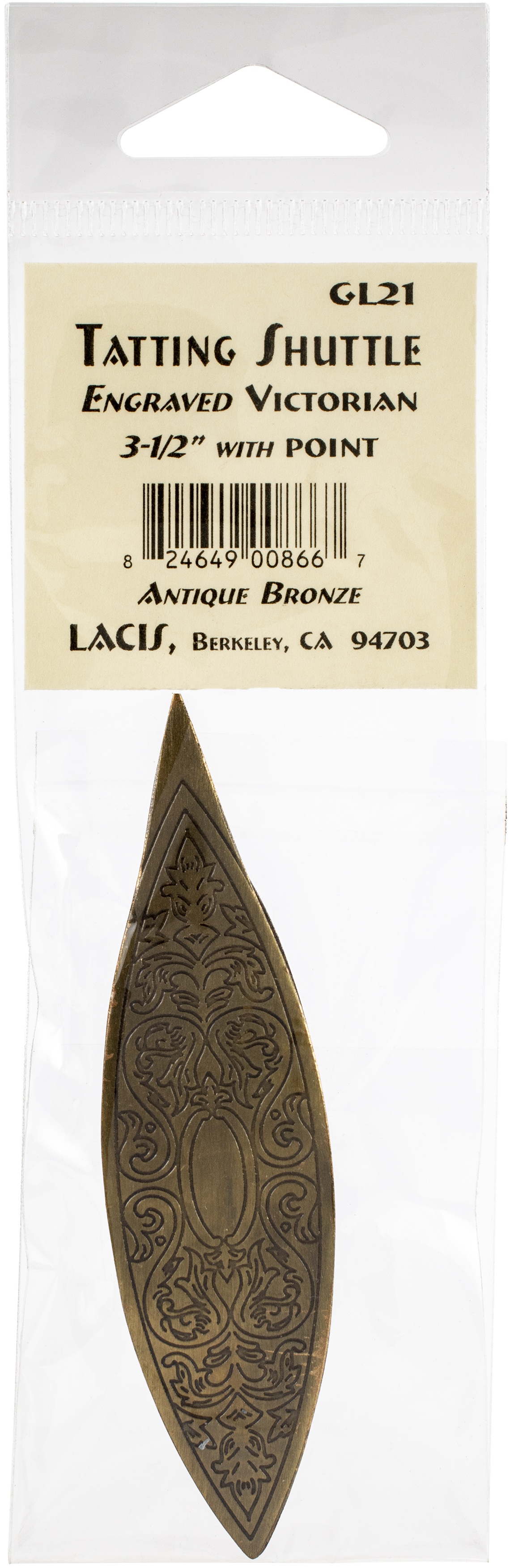Lacis Victorian Engraved Tatting Shuttle - Antique Bronze