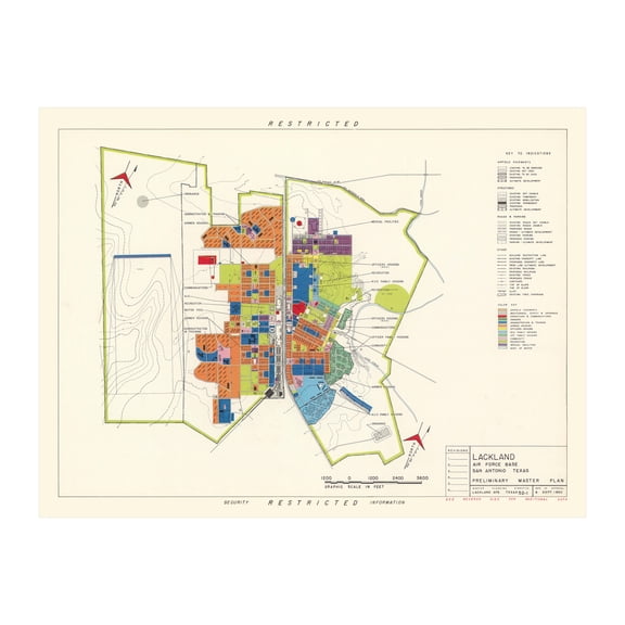 Lackland Air Force Base Art, 1950 Vintage Map of Lackland Air Force Base History Wall Decor Gift, Old Lackland Air Force Base Map - 24" x 18" Unframed Print