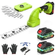 Tanbaby Cordless Hedge Trimmer & Grass Shears, 2 in 1 Electric Hedge Clippers/Grass Trimmer with Two 2.0Ah Batteries, Hand Grass Cutter Bush Trimmer for Gardening, Lawn, Yard