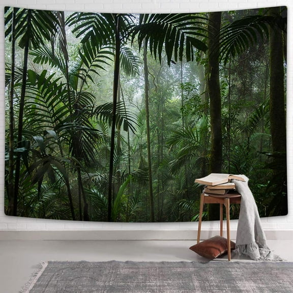 Lacoiime Jungle Tapestry Wall Hanging, Rainforest Landscape Tapestry Green Forest Tapestries Wall Art Hanging, Nature Scenery Misty Tapestry for Bedroom Living Room Dorm, 60''WX40''L