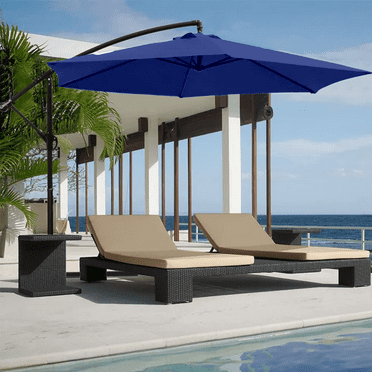 Lacoo 10-Foot Offset Hanging Polyester Market Outdoor Patio Umbrella with Steel Frame and Easy Tilt, Dark Blue