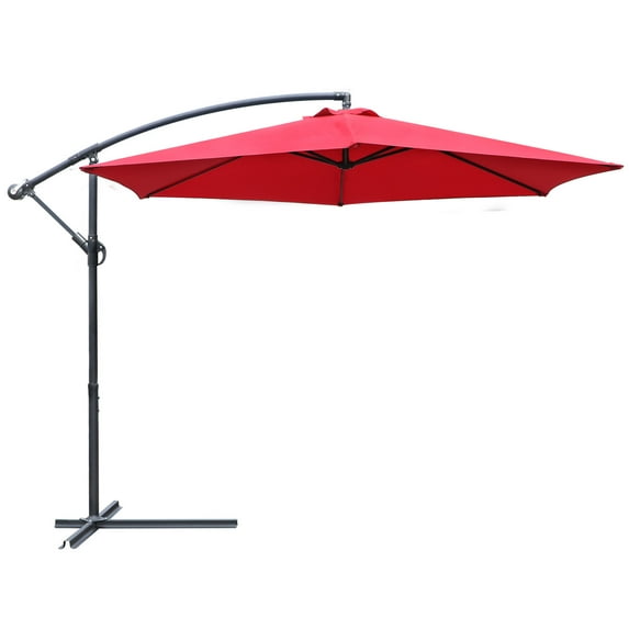 Lacoo 10-Foot Offset Hanging Polyester Market Outdoor Patio Umbrella Steel Frame and Easy Tilt, Red