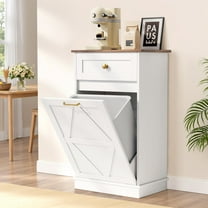 Lacoo 10 Gallon Tilt Out Trash Cabinet with Drawer, Kitchen Trash Can Cabinet, Garbage Recycling Cabinet for Kitchen, White