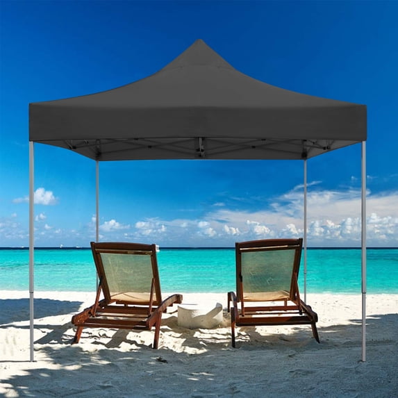 Lacoo 10' x 10' Pop-up Canopy with Straight Legs Wedding Party Tent Folding Gazebo Beach Canopy with Carry Bag,Black