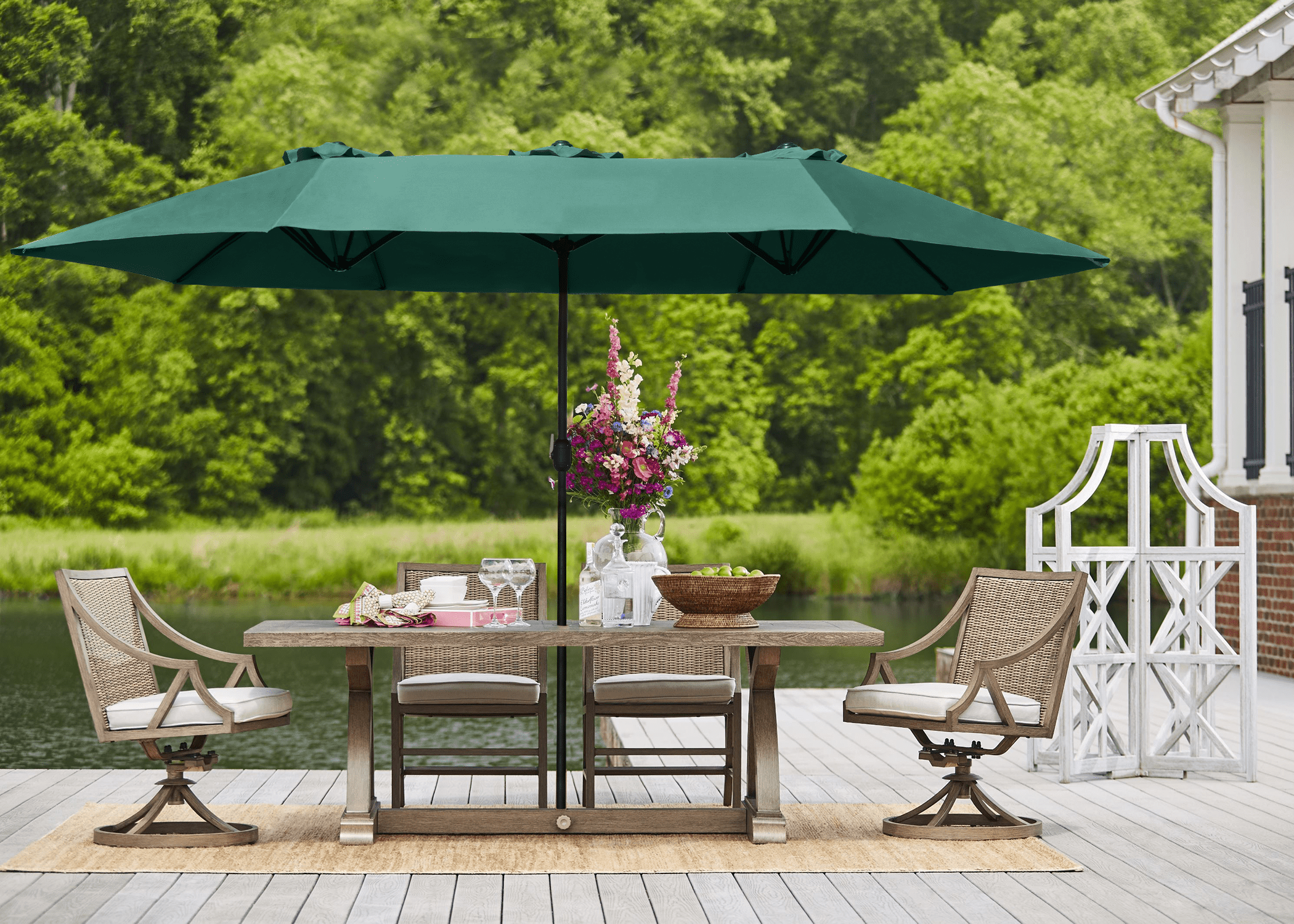 Lacoo 15 Ft Green Patio Double Sided Outdoor Twin Table Umbrella Rectangular Large Market