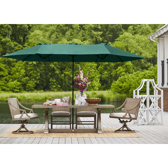 Lacoo 15 Ft Green Patio Double Sided Outdoor Twin Table Umbrella Rectangular Large Market Umbrella with Crank for Patio Shade Outside Deck or Pool