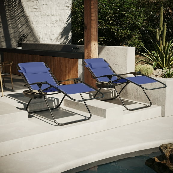 Lacoo 2 Pack Utility Tray Steel Zero-Gravity Chair - Blue