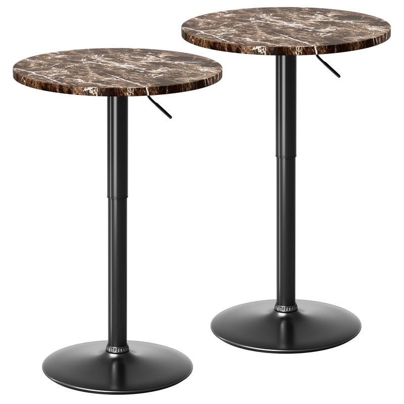 Lacoo 2 Pcs 23.6" Adjustable Round Bistro Pub Table, Swivel Pub Table with Metal Base for Home Bar, Kitchen, Dining Room, Faux Marble/Black