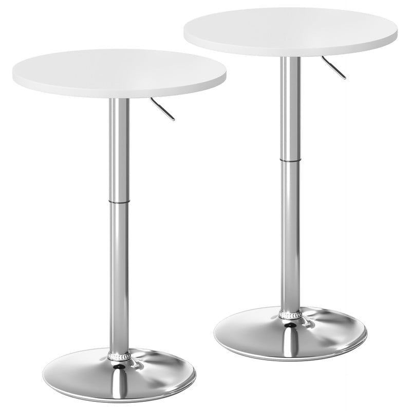 Lacoo 2 Pcs 23.6" Adjustable Round Bistro Pub Table, Swivel Pub Table with Metal Base for Home Bar, Kitchen, Dining Room, White/Sliver