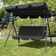 Lacoo 2-Person Outdoor Porch Swing Chair 3-Seat Patio Hanging Swing Glider with Converting Canopy, Weather Resistant Powder Coated Steel Frame and Removable Cushions for Garden, Backyard, Black