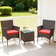 thumbnail image 1 of Lacoo 3 Pieces Outdoor Patio Furniture Gray PE Rattan Wicker Table and Chairs Sets Bar Set with Cushioned Tempered Glass , Brown / Red, 1 of 7