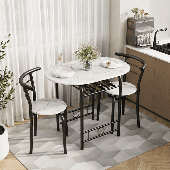 Lacoo 3-Piece Small Dining set, Table and Chair Set for 2 ,for Living Room, Dining Room, Kitchen, Black & White