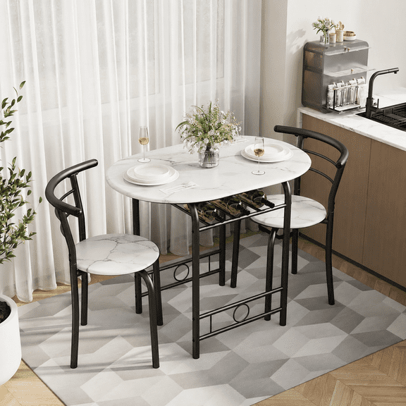 Lacoo 3-Piece Small Dining set, Table and Chair Set for 2 ,for Living Room, Dining Room, Kitchen, Black & White
