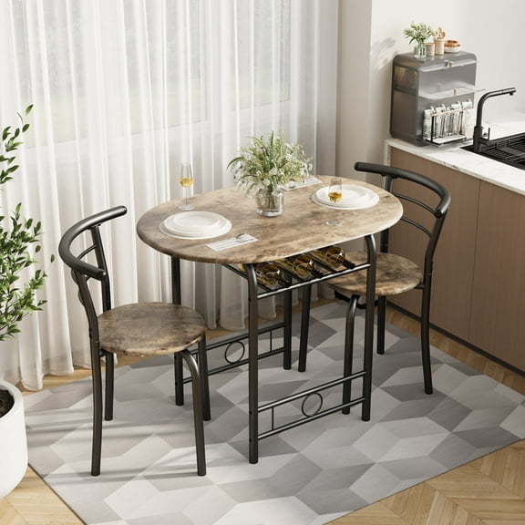 Lacoo 3-Piece Small Dining set, Table and Chair Set for 2 ,for Living Room, Dining Room, Kitchen, Walnut