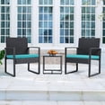 thumbnail image 1 of Lacoo 3 Pieces Outdoor Bistro Chair Set PE Rattan Patio Conversation Set of 2 with Cushion and Coffee Table, Black/Blue, 1 of 7