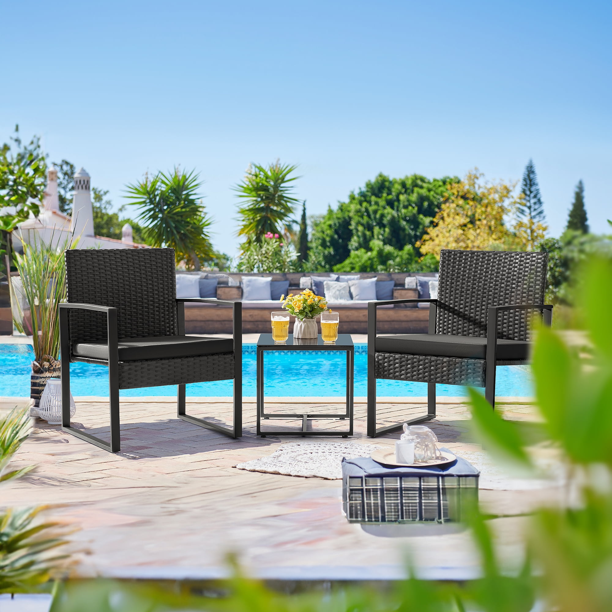 Walmart daily deals:  Lacoo 3pc Patio Set with PE Rattan Bistro Chairs & Coffee Table, Black