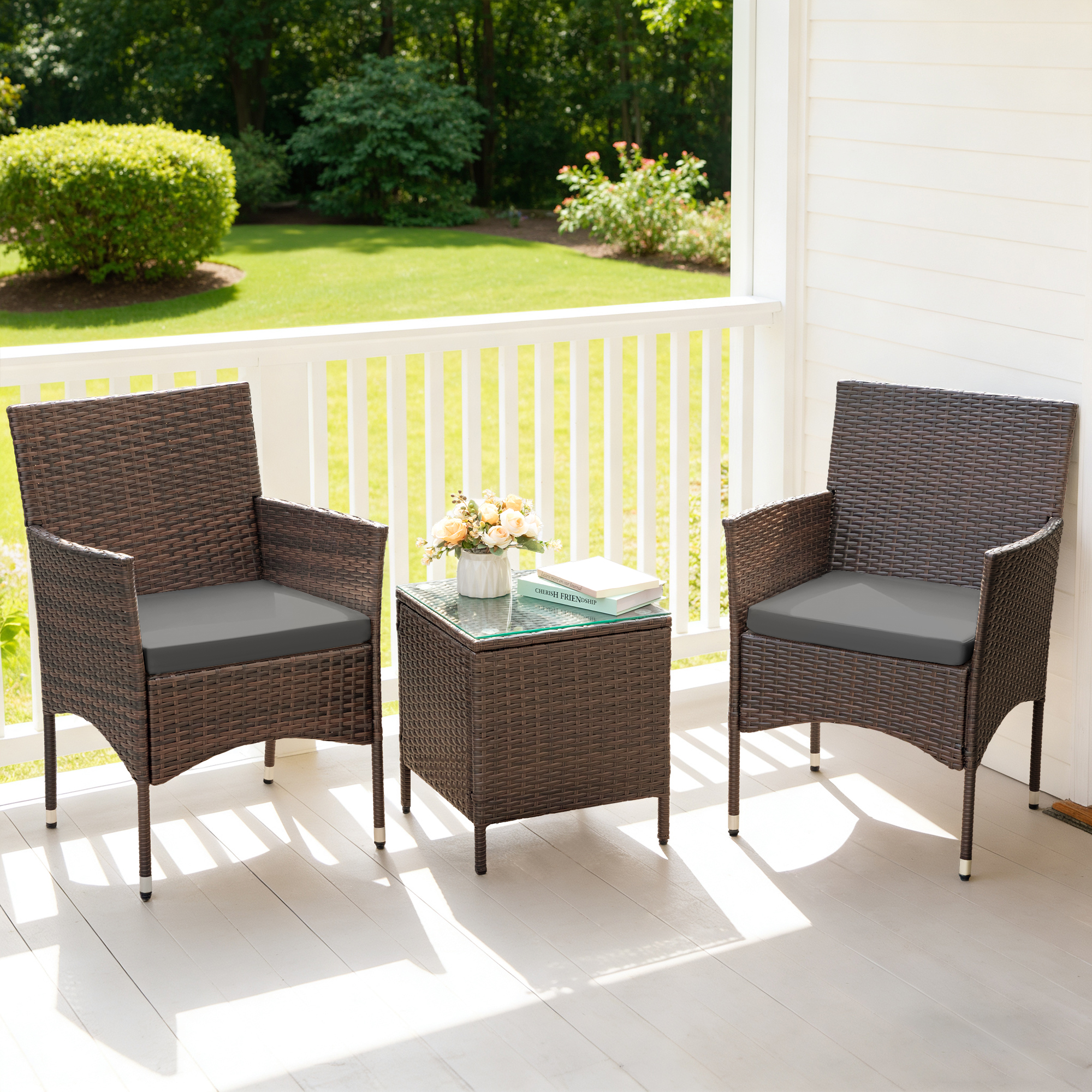 Lacoo 3 Pieces Outdoor Patio Furniture PE Rattan Wicker Table And Chairs Set Bar Set With Cushioned Tempered Glass Gray 2: Should You Buy It?