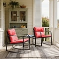 thumbnail image 1 of Lacoo 3 Pieces Outdoor Rocking Chair Furniture Sets Modern Patio Furniture Set Rocking Wicker Bistro Sets Cushioned PE Rattan Chairs Conversation Sets with Glass Coffee Table,Red, 1 of 8