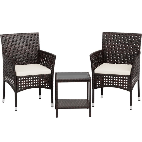 Lacoo 3 Pieces Outdoor conversation Set Rattan Patio Furniture Bistro Chat Chairs Set of 2 with Table for Garden Porch, Brown