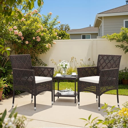Lacoo 3 Pieces Outdoor conversation Set Rattan Patio Furniture Bistro Chat Chairs Set of 2 with Table for Garden Porch, Brown