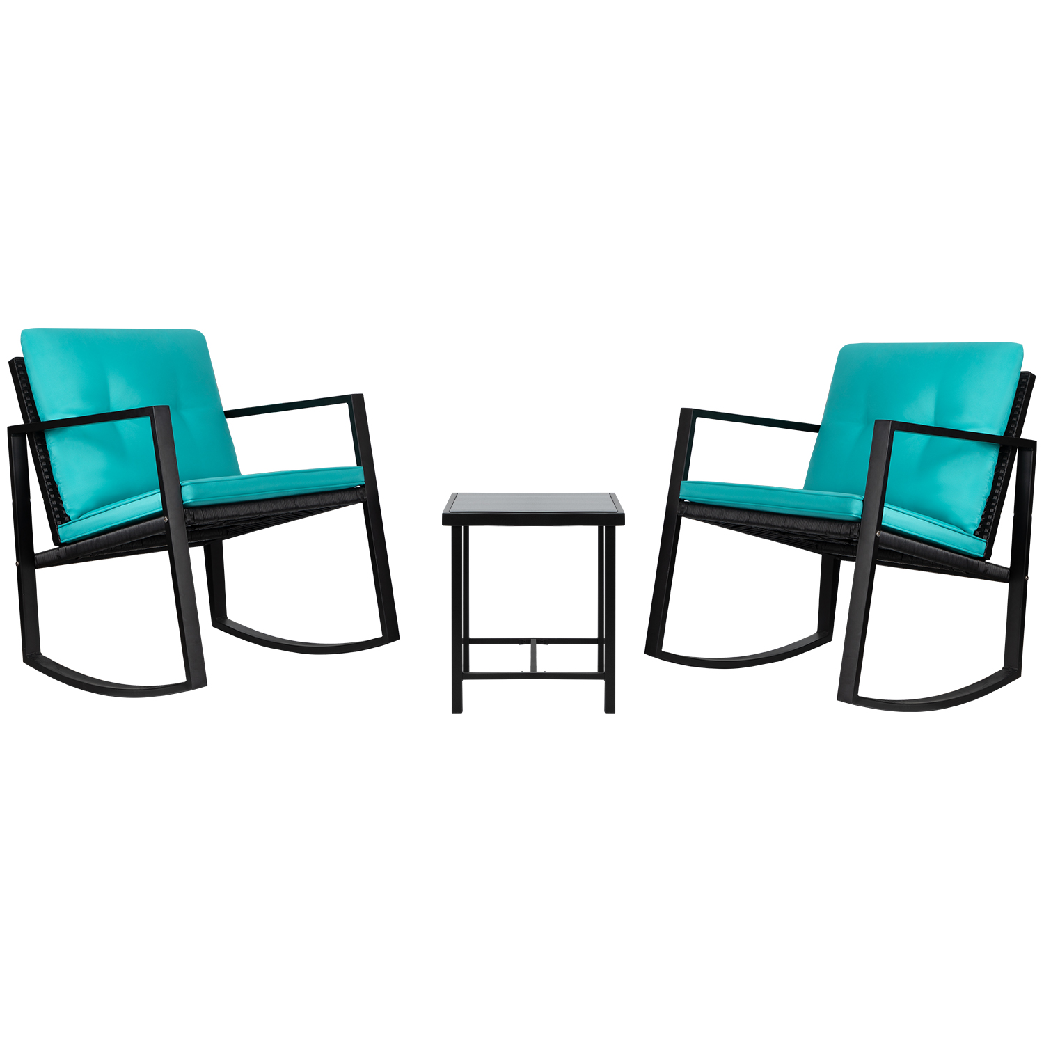 Lacoo 3 Pieces Patio Furniture Set Rocking Wicker Bistro Sets Modern Outdoor Rocking Chair Furniture Sets Cushioned PE Rattan Chairs Conversation Sets with Glass Coffee Table (Blue) - image 1 of 7