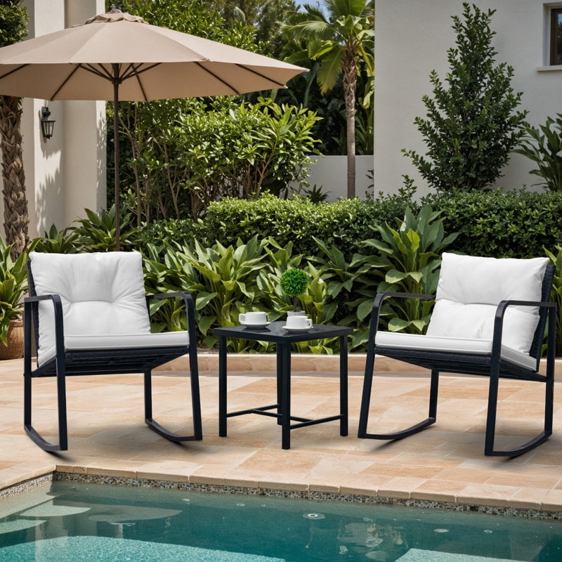 Lacoo 3pc Rocking Wicker Bistro Set, Modern Outdoo