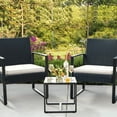 thumbnail image 1 of Lacoo 3 Pieces Patio Indoor Furniture Cushioned PE Rattan Bistro Chairs Set of 2 with Table, Black/White, 1 of 7