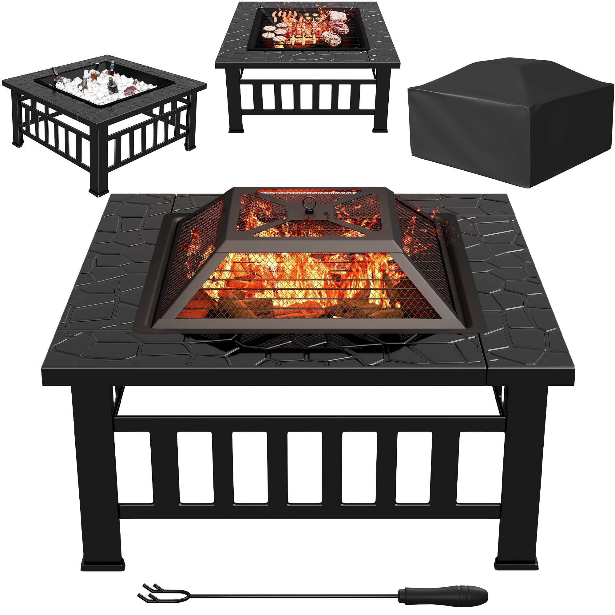 Lacoo 32 Patio Square Fire Pit Table for Patio Bac