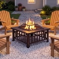thumbnail image 1 of Lacoo 32" Patio Square Fire Pit Table for Patio Backyard BBQ, Ice Storage with Mesh Lid, Poker and Cover, Brown, 1 of 7