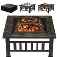thumbnail image 1 of Lacoo 32" Patio Square Fire Pit Table for Patio Backyard Fire Heating with Mesh Lid Poker and Protective Cover, Gold, 1 of 6