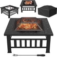 thumbnail image 1 of Lacoo 32" Patio Square Fire Pit Table for Patio Backyard BBQ, Ice Storage with Mesh Lid, Poker and Cover, Matt Black, 1 of 7