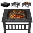 thumbnail image 1 of Lacoo 32" Patio Square Fire Pit Table for Patio Backyard BBQ, Ice Storage with Mesh Lid, Poker and Cover, Sliver, 1 of 6
