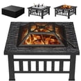 thumbnail image 1 of Lacoo 32" Patio Square Fire Pit Table for Patio Backyard Fire Heating with Mesh Lid Poker and Protective Cover, Sliver, 1 of 6