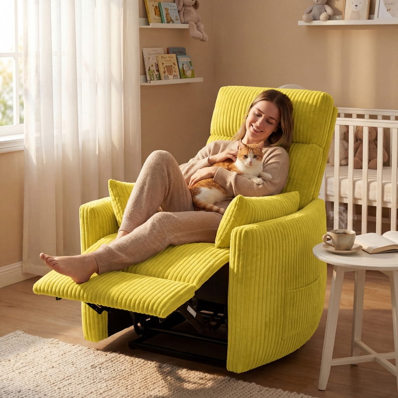 Lacoo 360° Swivel Recliner Chair Oversized Adult Nursery Glider Rocking Recliner Upholstered Electric Recliner Chair with 2 Pillows for Living Room,Corduroy Yellow