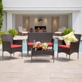 thumbnail image 1 of Lacoo 4 Pieces Patio Furniture Set Outdoor Conversation Wicker Rattan Chairs Seating with Cushion and Glass Table Weather-Resistant for Garden Backyard Porch, Red, 1 of 8