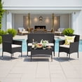 thumbnail image 1 of Lacoo 4 Pieces Patio Furniture Set Outdoor Conversation Wicker Rattan Chairs Seating with Cushion and Glass Table Weather-Resistant for Garden Backyard Porch, Beige, 1 of 8