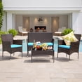 thumbnail image 1 of Lacoo 4 Piece Outdoor Patio Furniture PE Rattan Wicker Table and Chairs Set with Cushions, Blue, 1 of 8
